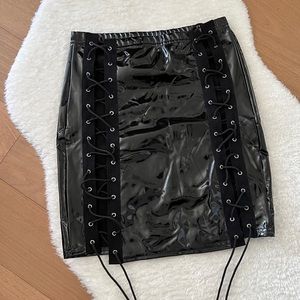 PrettyLittleThing Leather Lace Up Skirt